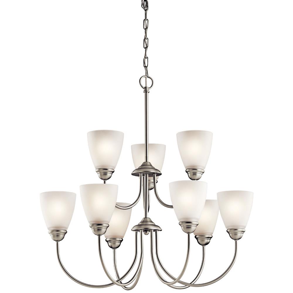 Kichler 43639NI Jolie 28" 9 Light Chandelier with Satin Etched Glass in Brushed Nickel